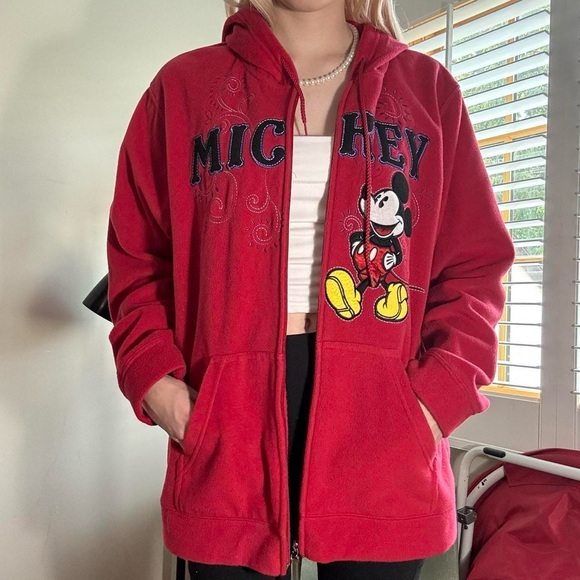 Vintage Disney Mickey Red Zip-Up Fleece Hoodie – Size XXL - Picture 6 of 6